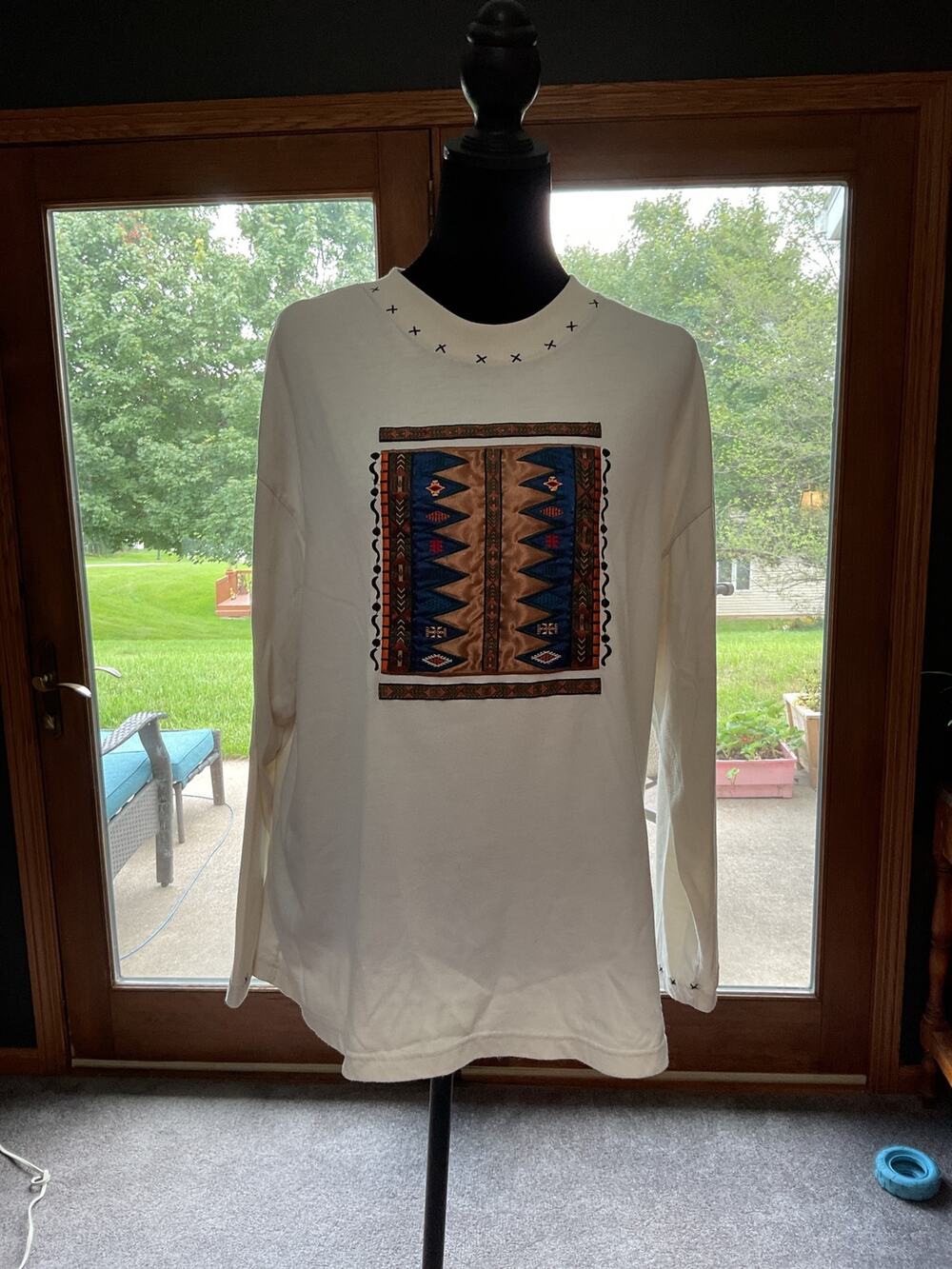 Vntge Pasta Aztec Southwestern Sweater M Embroidered Geometric Cross Stitch Top